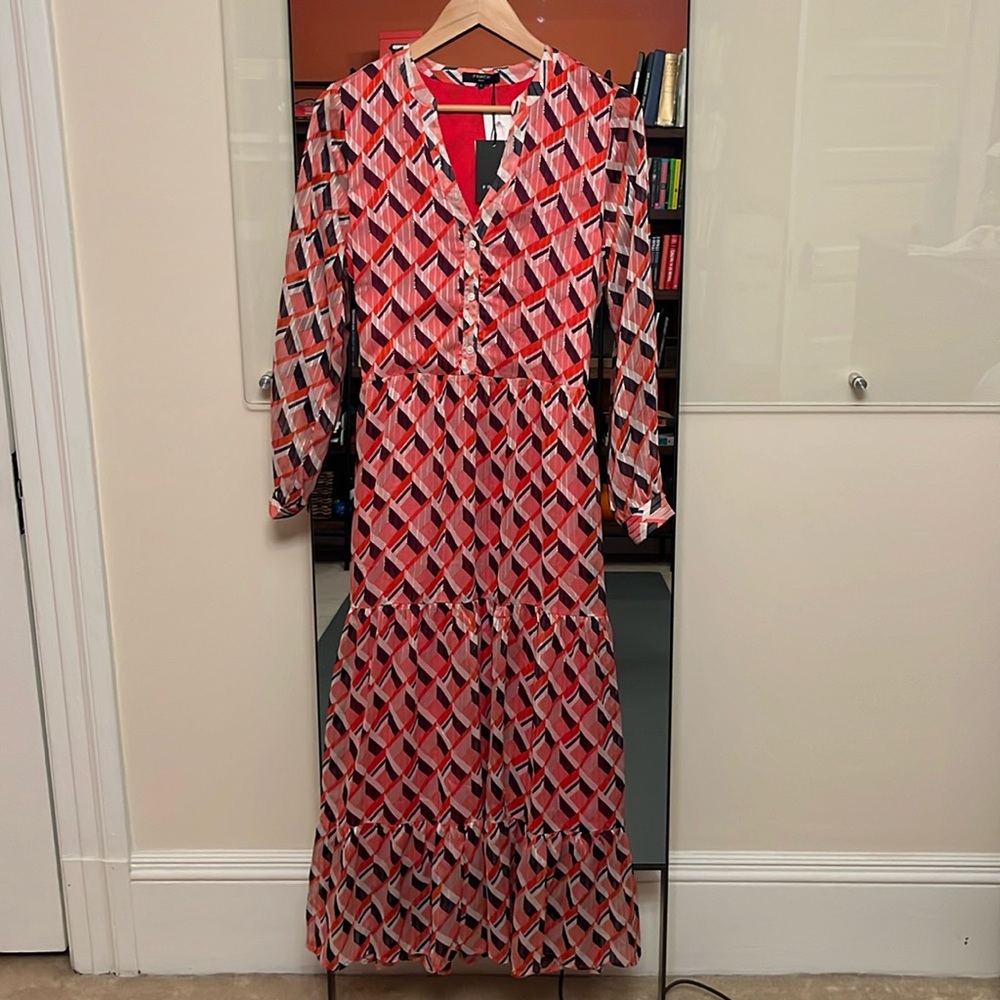 FRNCH Abassia Long Sleeved Button Front Tie Back Maxi Dress Size M